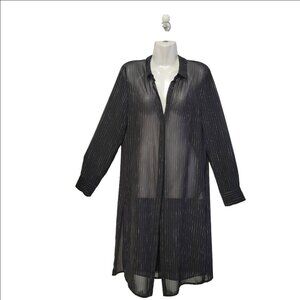 DKNY Black Pinstripe Tunic Long Thin Sheer Cardigan Coat Cover Up